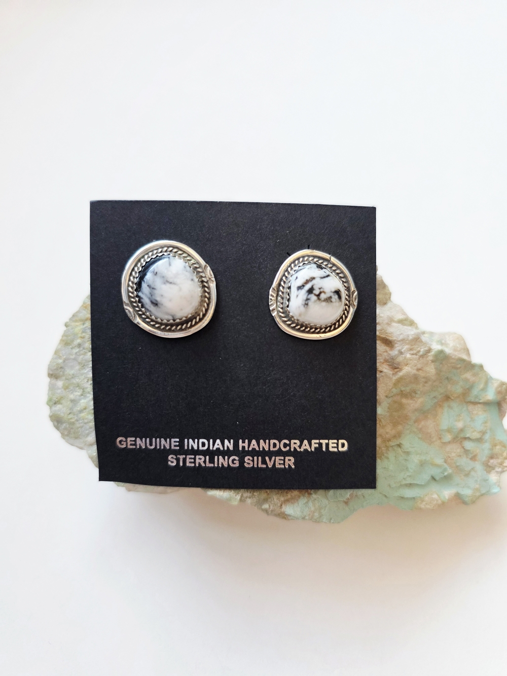 Sterling Silver White Buffalo Stud Earrings NWT